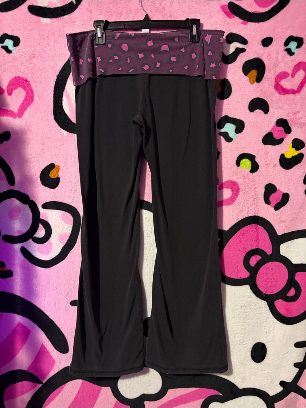 No Boundaries Black Bootcut Pants with Purple Leopard Waistband